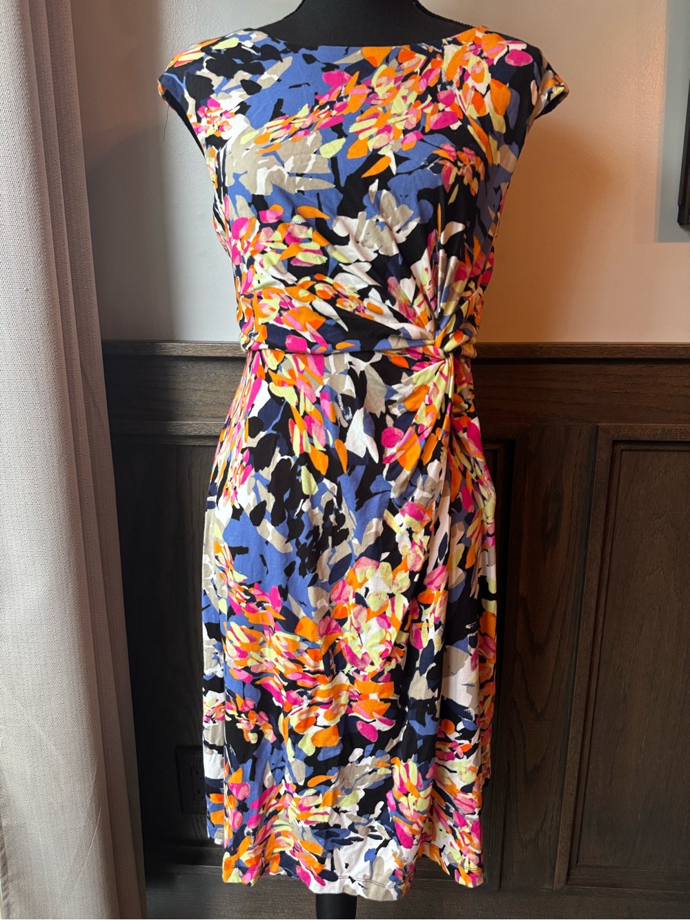 Dana Buchman Navy Multicolor Floral Twist-Front Dress small nwt
